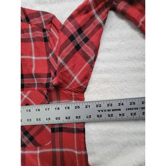 Vince Womens Red Plaid Long Sleeve Button-Up Shirt Size 12 Black Leather Trim - Picture 7 of 8